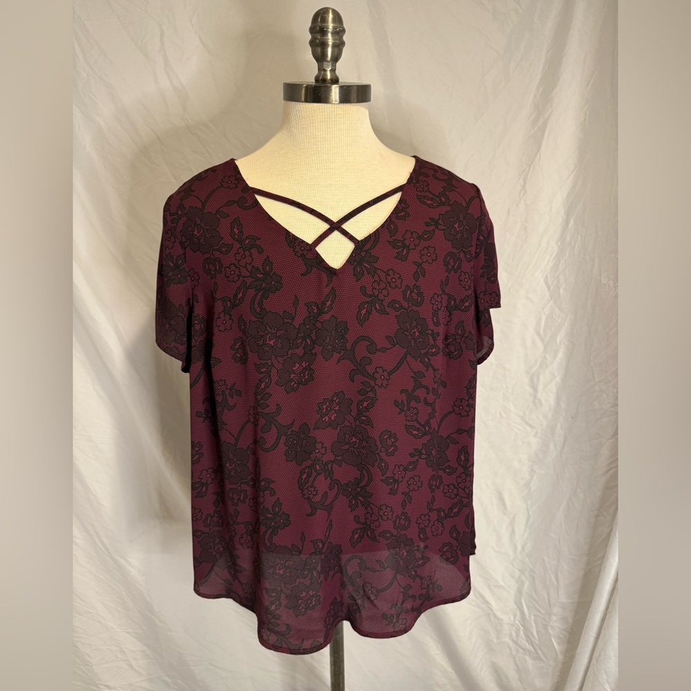 Torrid Burgundy and Black Floral Blouse